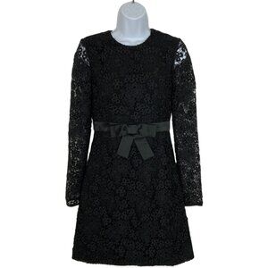 Jill Jill Stuart Lace Dress 0 Black Long Sleeve Mini Bow A-Line Funeral LBD